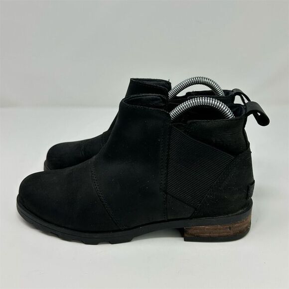 Sorel Women's Emelie Chelsea Black Leather Ankle Boots Size 7 Waterproof - Picture 7 of 13